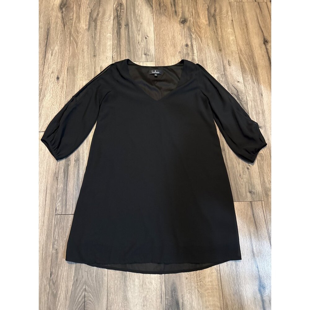 Lulus Black Shifting Dears V-Neck Long Sleeve Shift Dress Size S